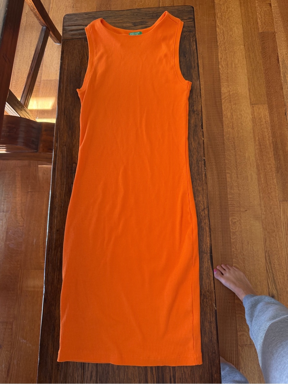 United Colors Of Benetton Sleeveless Ribbed Midi Dress - Bright Orange